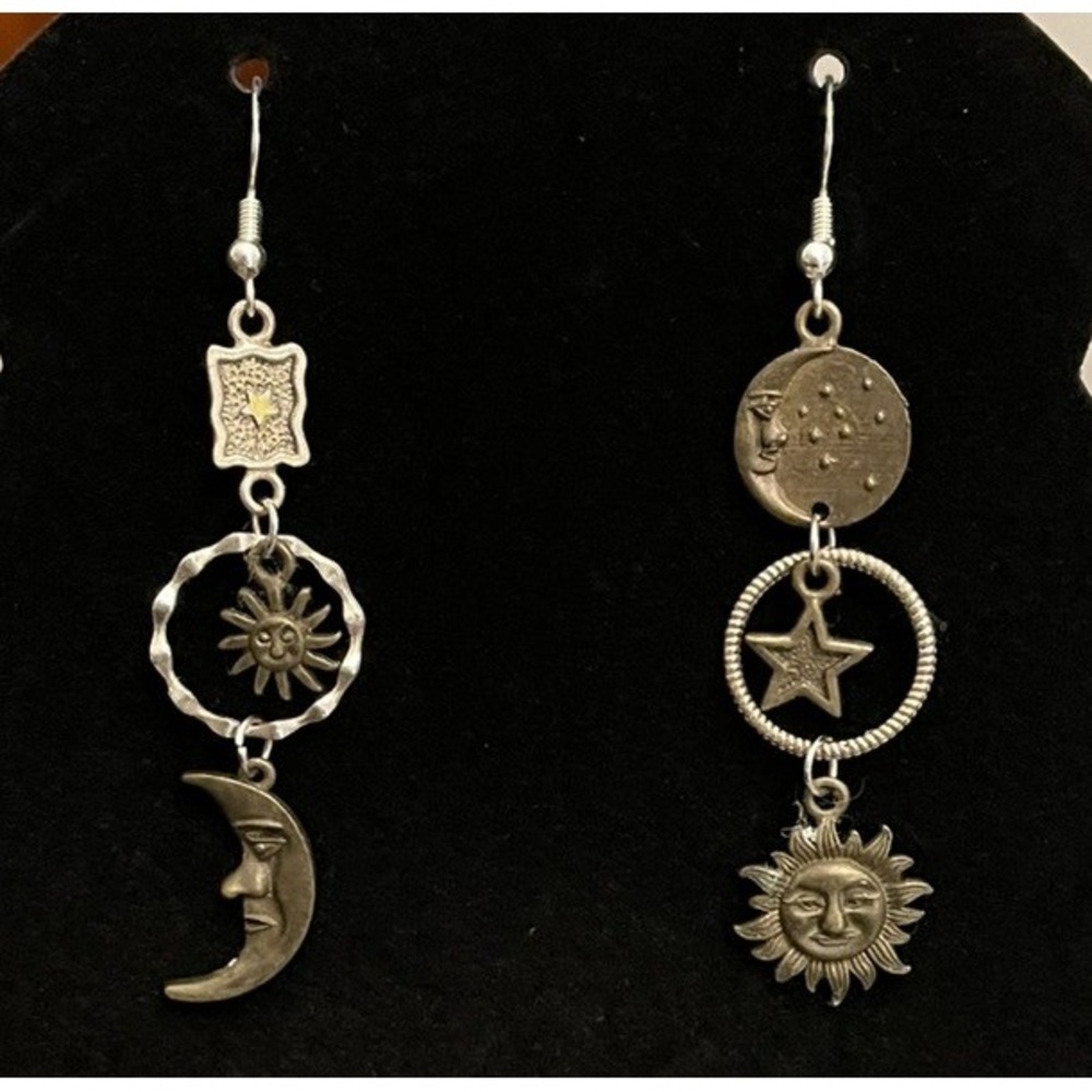 Celestial Sun Moon Star Earrings Silver/Gold Toned Dangle Whimsygoth Witchy Boho